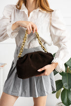 Kadın Kahve Süet Clutch Çanta - Velluto Milano