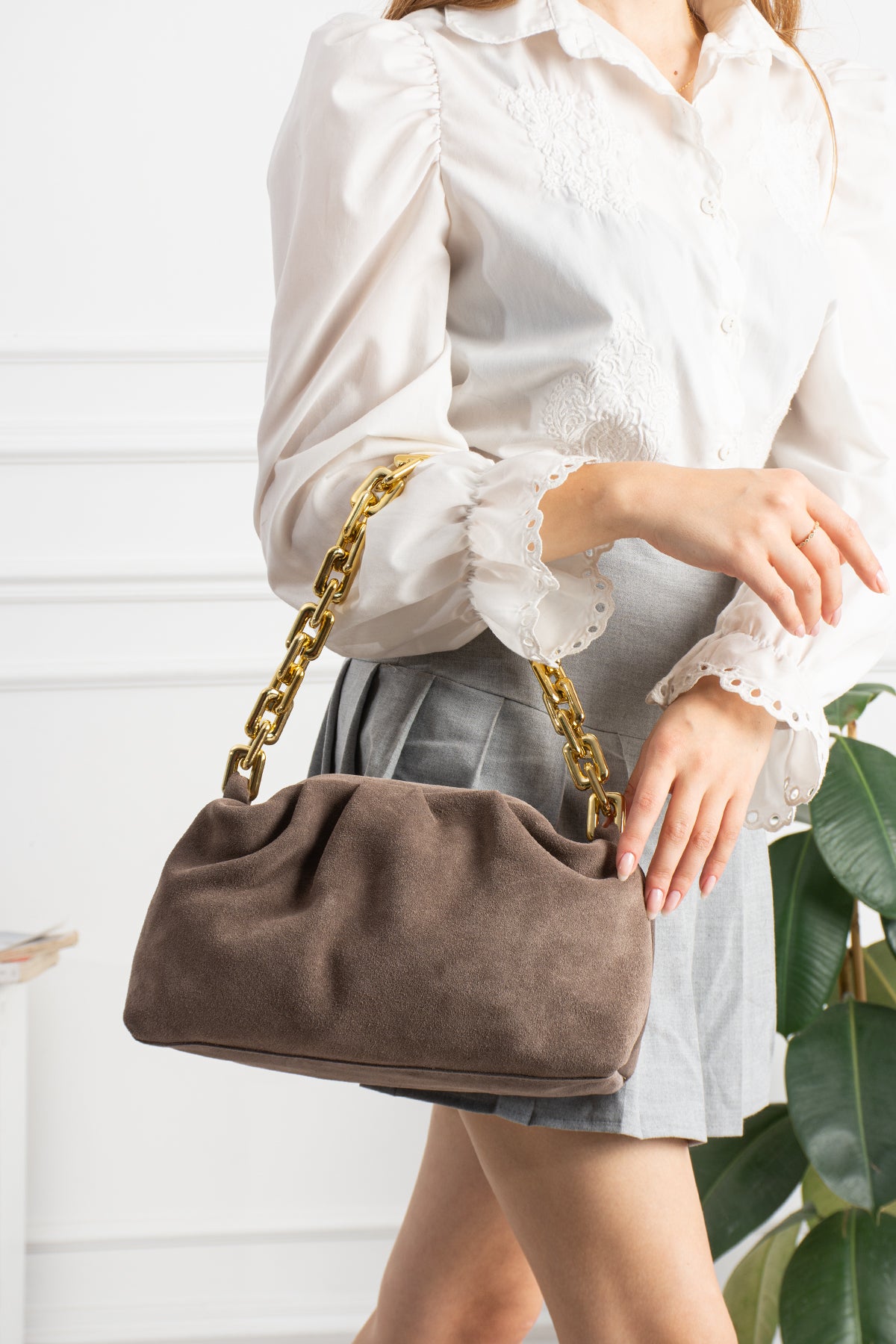 Kadın Taba Süet Clutch Çanta - Velluto Verona