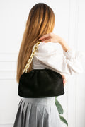 Kadın Siyah Süet Clutch Çanta - Velluto Venezia