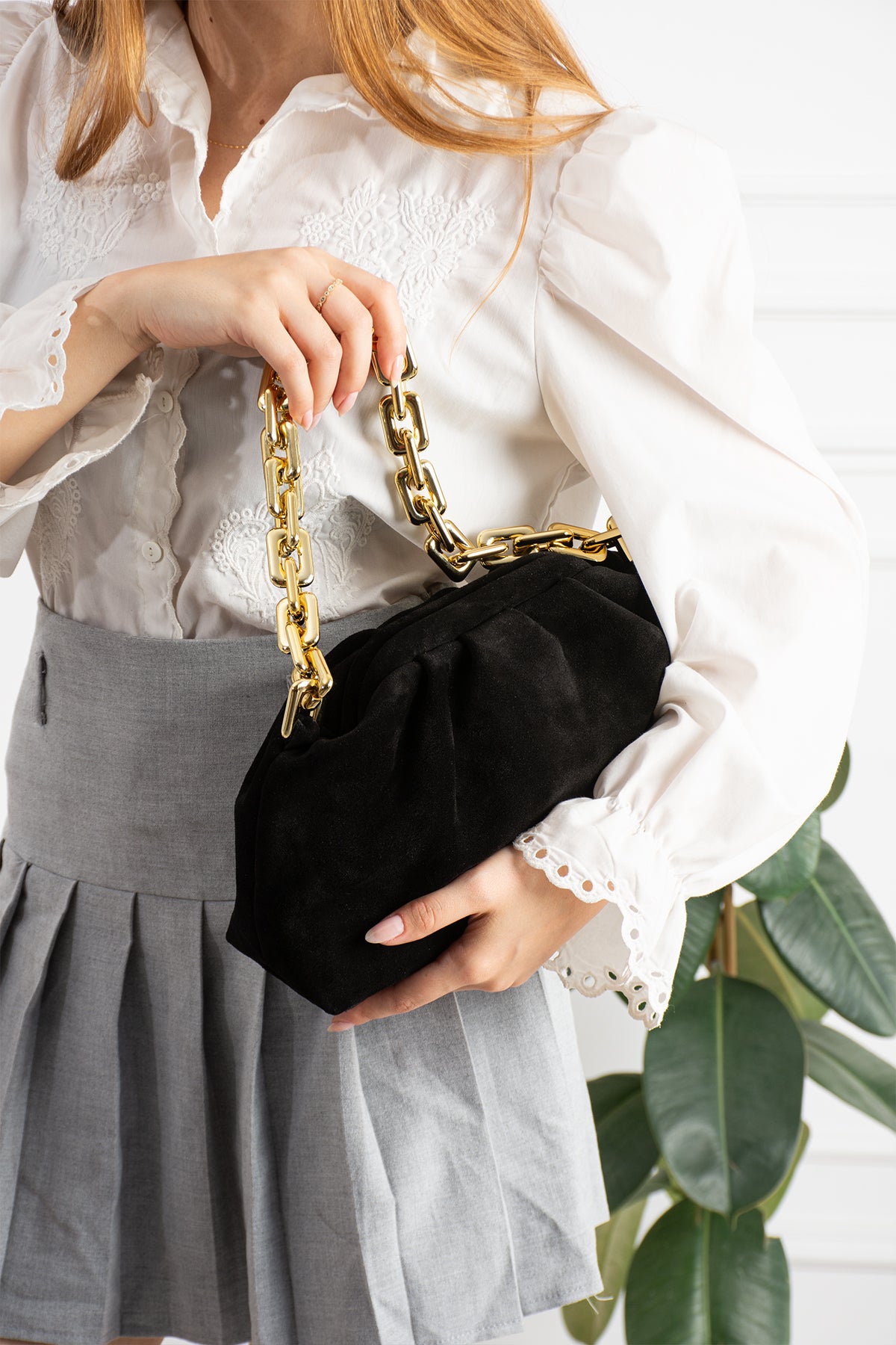Kadın Taba Süet Clutch Çanta - Velluto Verona