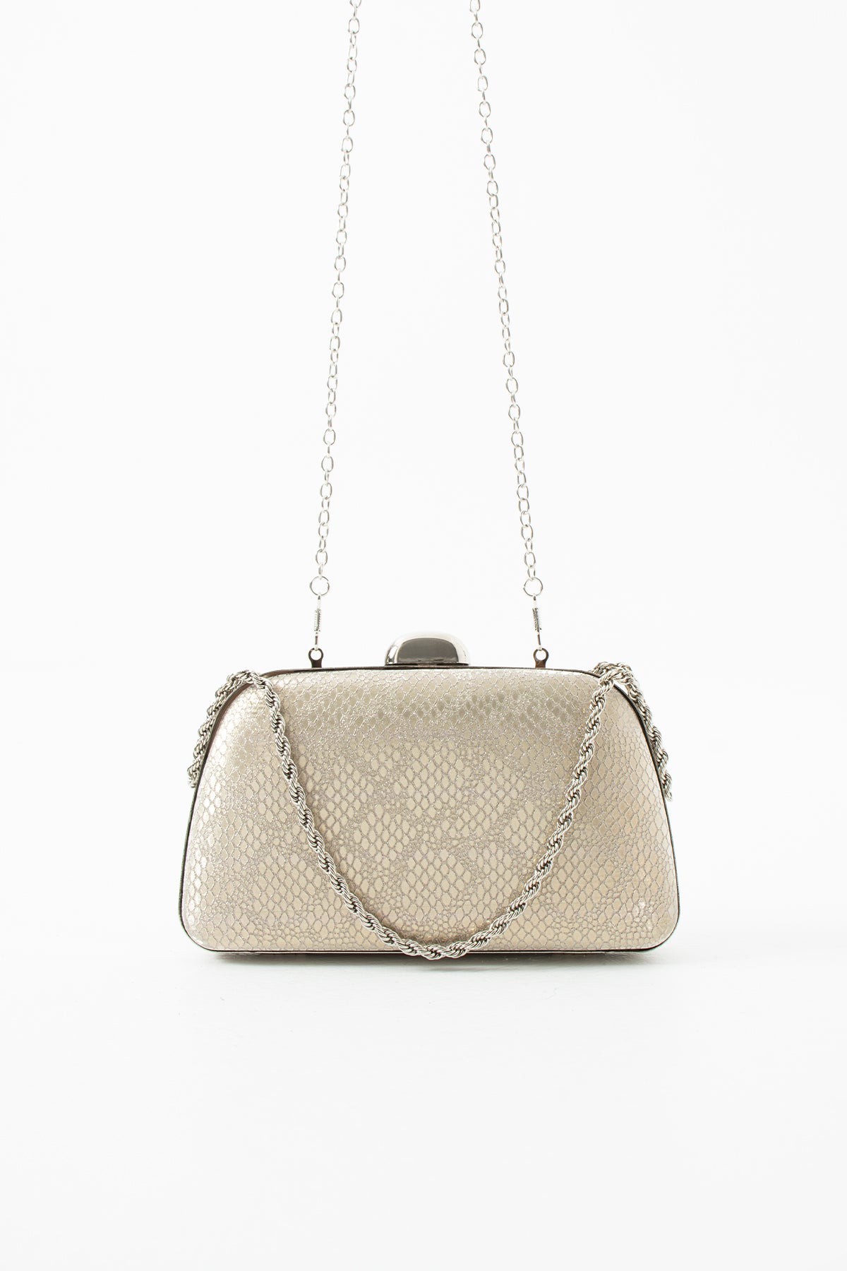 Gold Yılan Desenli Abiye Çanta - Işıltılı Portföy Clutch Gece Çantası - Zincirli Düğün, Nişan ve Davet El Çantası