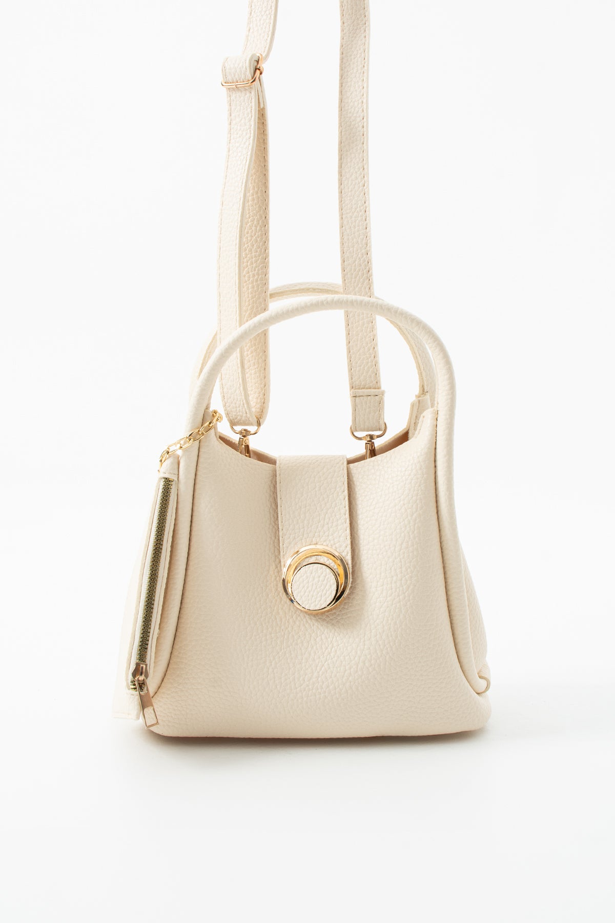 Kadın Krem Deri Mini Omuz ve El Çantası - Cüzdanlı Fonksiyonel Kol Çantası - Şık Günlük Askılı Çanta - Butik Tasarım Mini Bag